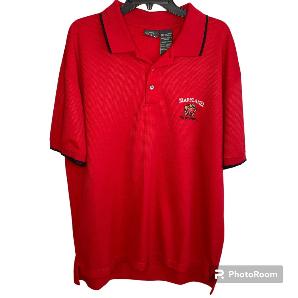 Maryland Terrapins Embroidered Logo Red & Black Collared Short Sleeve Polo Shirt